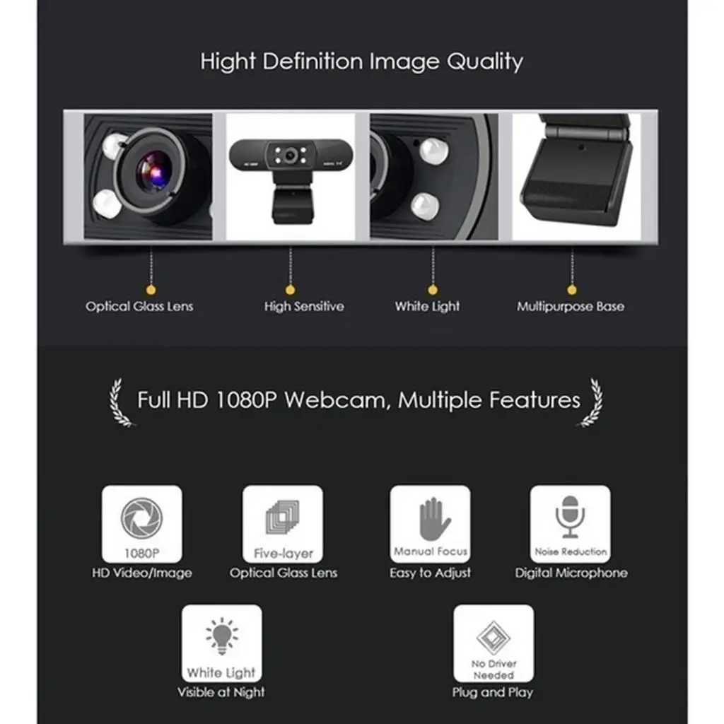 

1080P Webcams with Mic for Desktop, Full HD Webcam for Computers PC Laptop, USB Plug and Play, Conference Calling