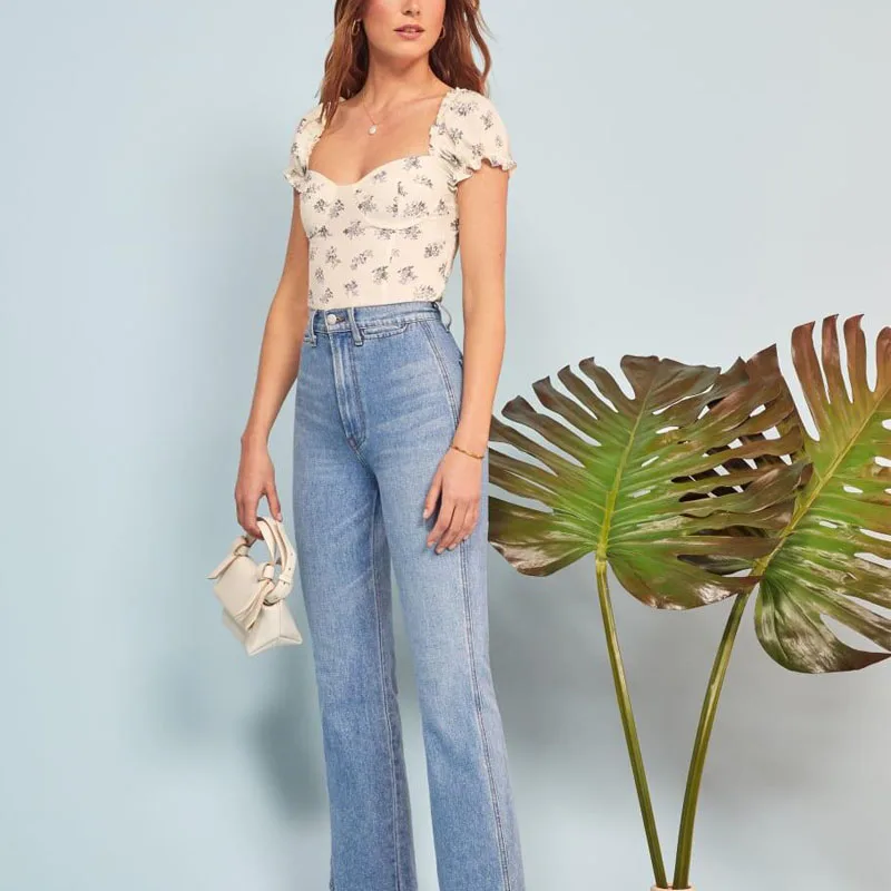 Женская летняя рубашка Повседневная Облегающая с цветочным принтом и