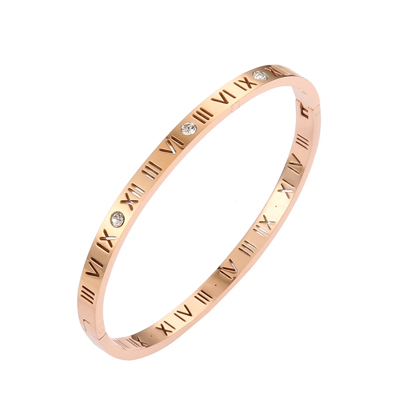 

New rose gold hollow Roman numerals single bracelet female Korean fashion couple bracelet chain