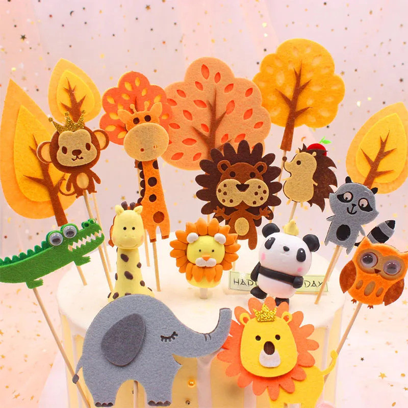 Лес сафари вечерние Вечеринка лиса Сова Лев Олень торт Топпер войлочные деревья