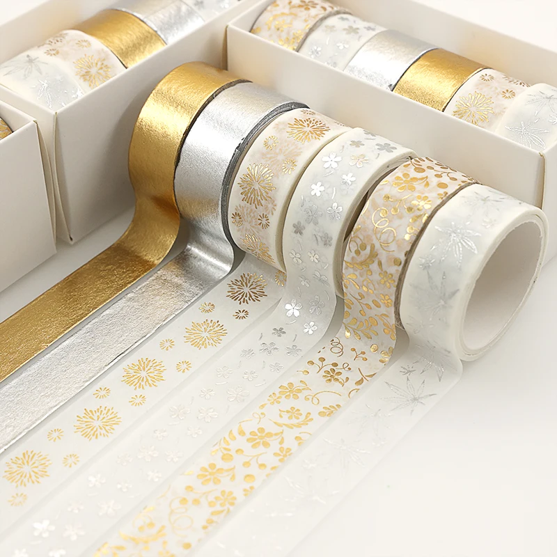 

Xi Yu 6Pcs/Set Flower Plant Washi Tape Decorative Adhesive Tape Gold Foil Masking Tape Sticker Scrapbooking DIY Diary Stationery