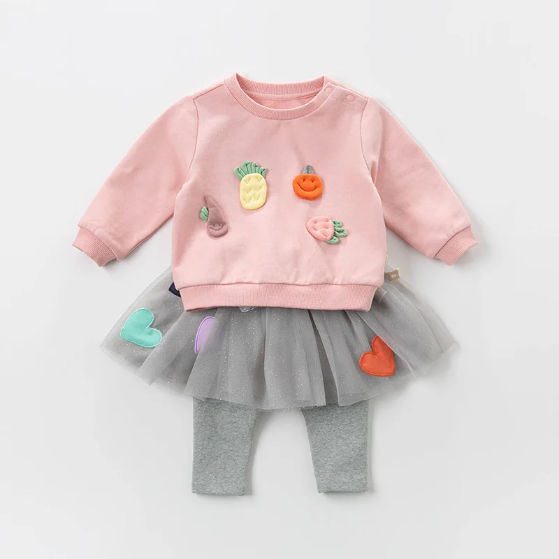 DB13069 dave bella spring baby girls fashion love draped mesh pants children full length kids infant toddler trousers | Детская одежда