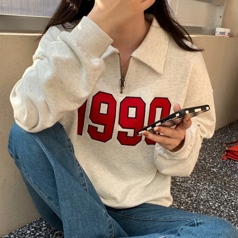 

Женский хлопковый свитшот на молнии, с вышитыми буквами