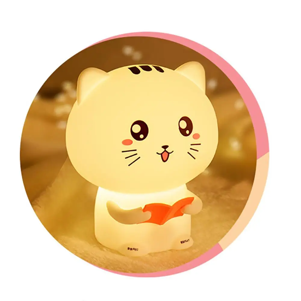 Светодиодный ночник с милым котиком животным силиконовый мягкий мультяшный