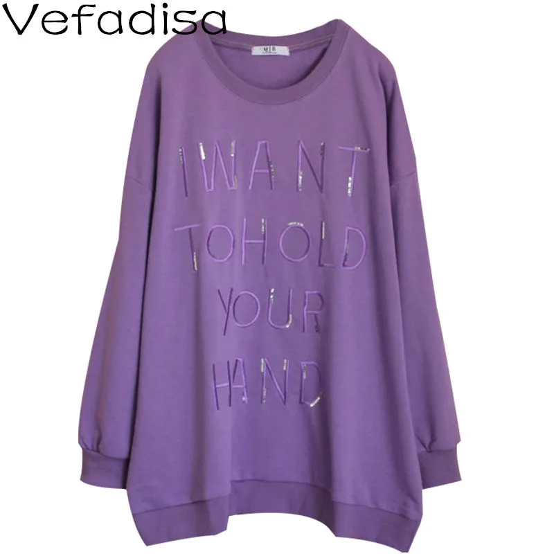 

Vefadisa Fashion Sequins Letter Women Sweatshirt 2021 Autumn New Embroidery Print Female Coat Plus Size Pullover Coat QYF6194