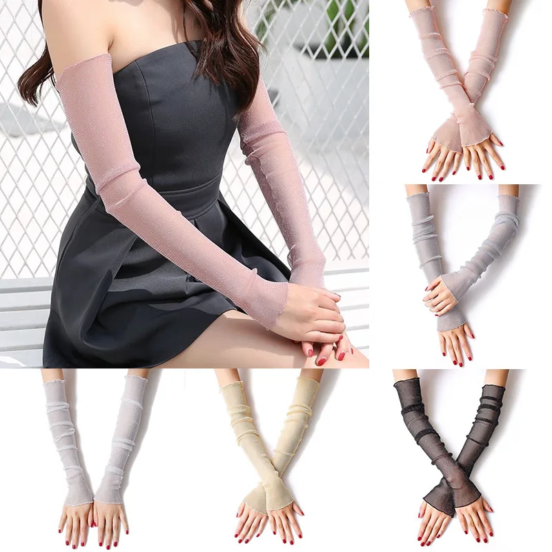 

Уличные кружевные рукава для льда солнцезащитные рукава Защита от ультрафиолета женские летние перчатки для вождения с полупальцами золот...