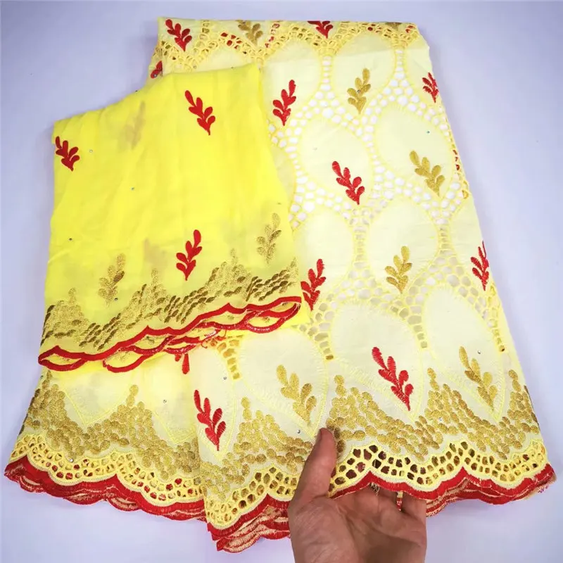 

2020 Latest African 100% Cotton Lace Fabric 5+2Yards High Quality French Embroidery Cotton Net Lace Fabrics For Women Dress