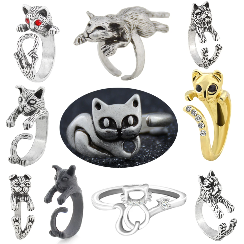 Кольцо с милым забавным котом для мужчин и женщин кольцо влюбленных в винтажном