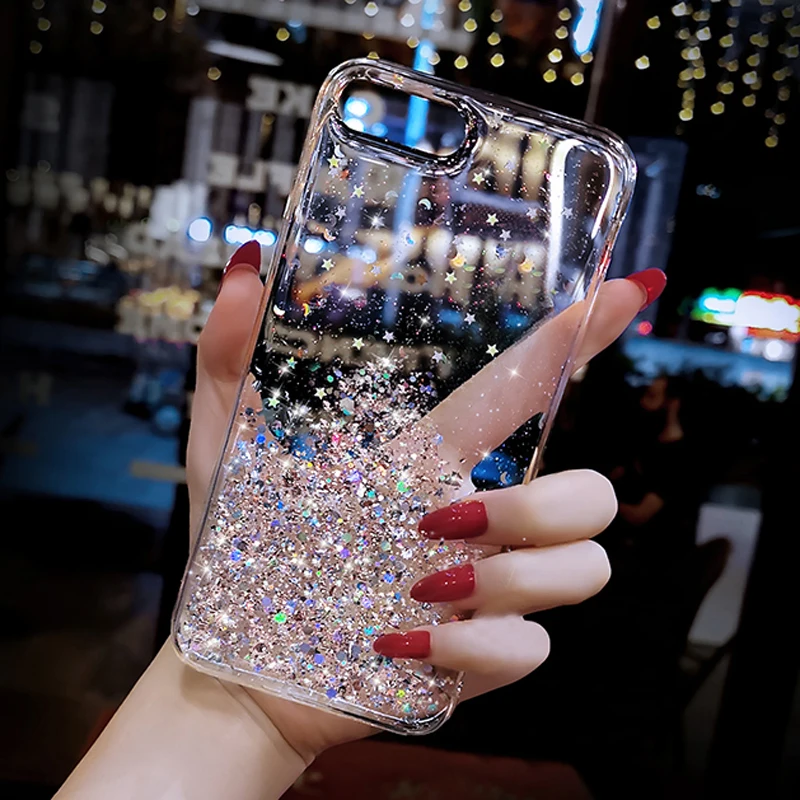 Прозрачный блестящий чехол с пайетками для Samsung Galaxy S10 S20 Plus J5 J7 J2 J4 J6 Prime J8 2016 2017 A7 A9