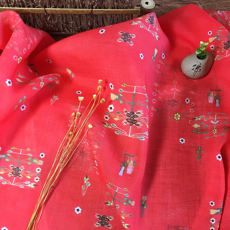 

Natural ramie fabric digital printing tissu Summer dress cheongsam gown shirt material