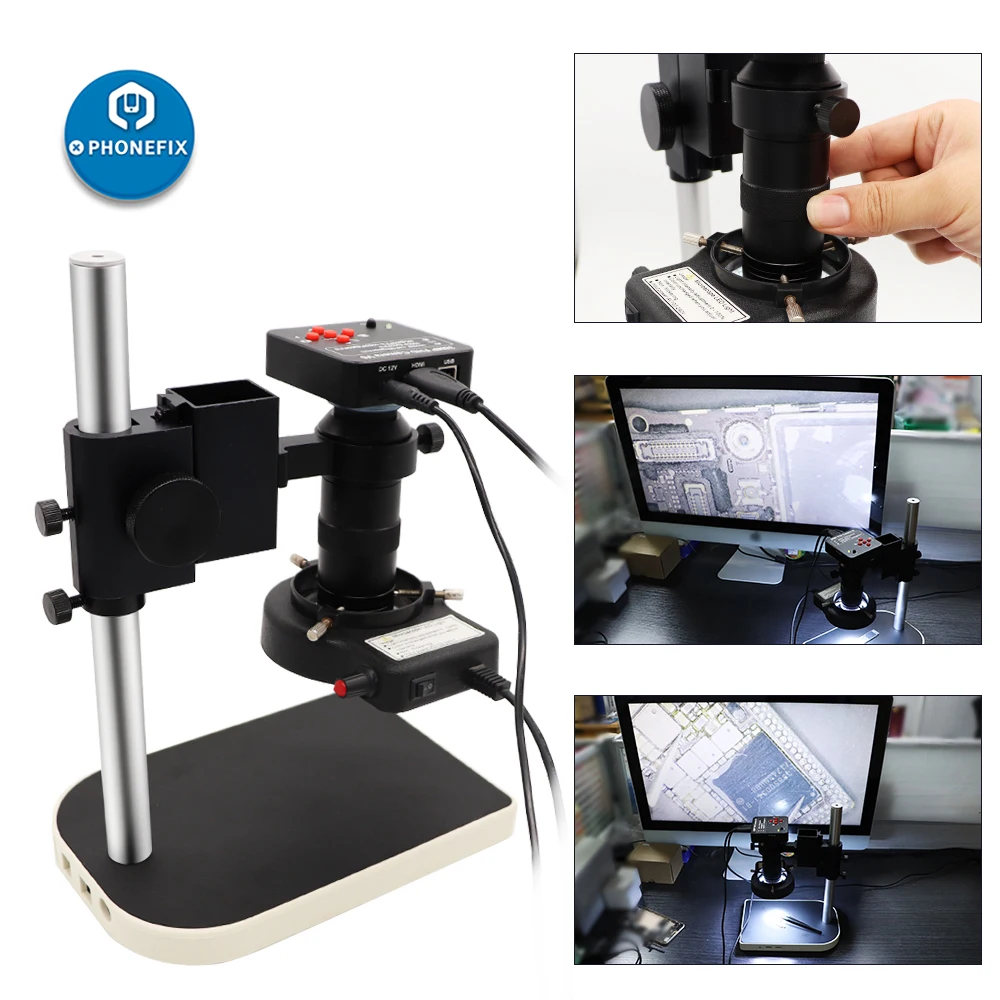 Industry Digital Microscope Set 38MP 1080P 60F/S HDMI VGA Video Camera 180X C Mount Lens 56 LED Light Phone PCB Soldering Tools