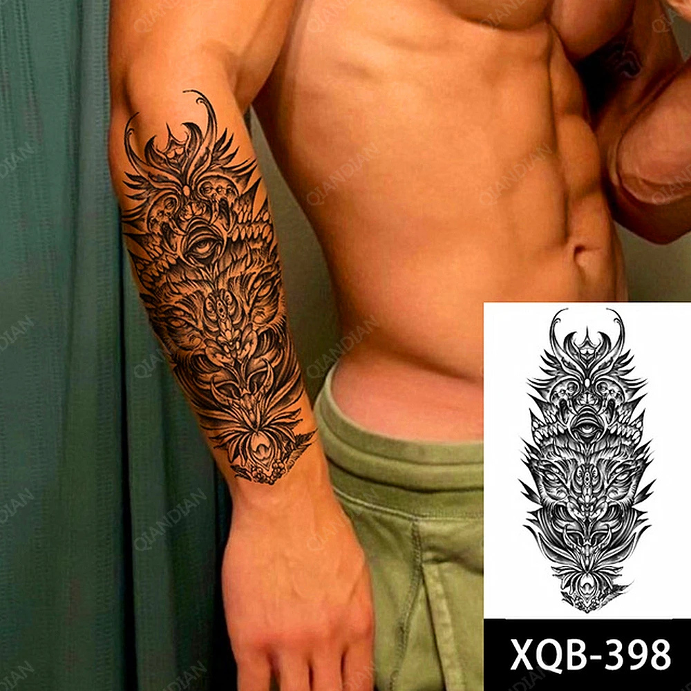 

1pc Men Male Waterproof Temporary Tattoos Fake Stickers Arm Sleeves Cool Art Hipster Black Transfer Totem Washable Eye