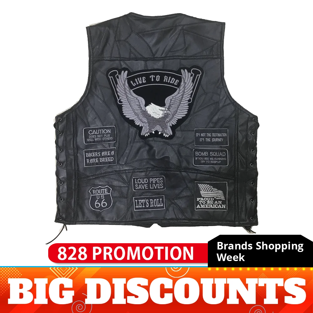 Мужская мотоциклетная куртка Байкерская кожаная из овечьей кожи