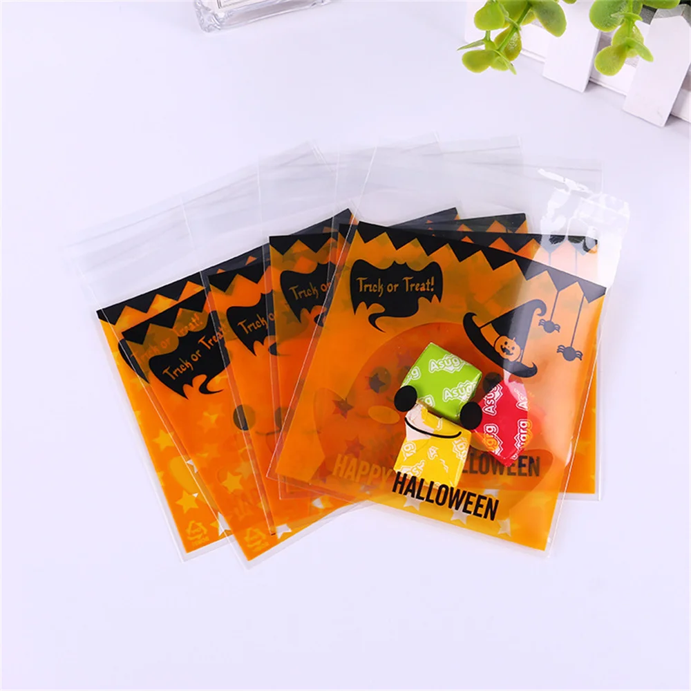 

100pcs Happy Halloween Pumpkin Spider Monster Food Bag Gift Cookie Candy Packaging Bags Halloween Party Decoration Supplies