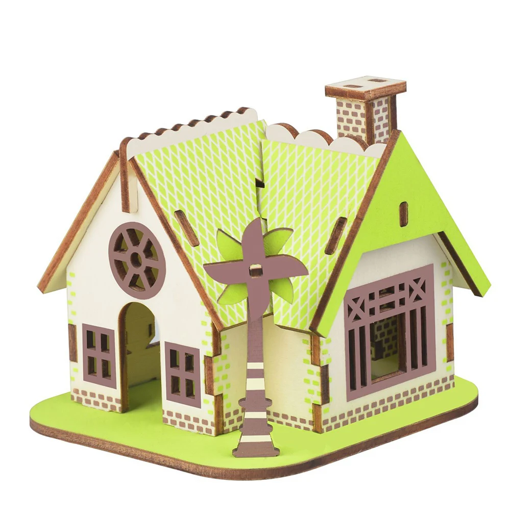 2Pcs Kids DIY Assembly Wooden 3D House Model Jigsaw Puzzle Learning Education Toy Intelligence Develop Toys | Игрушки и хобби