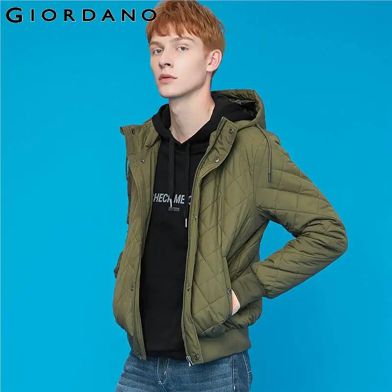 Мужская стеганая куртка Giordano повседневная бомбер с капюшоном и множеством