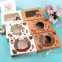 510pcs kraft paper candy boxes merry christmas cookie gift box clear window packaging bag party favor new year decoration