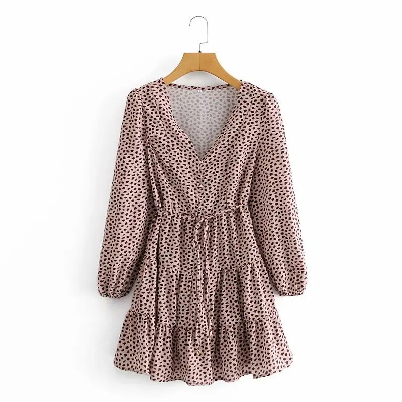 

2020 Новое Женское платье с v-образным вырезом с длинным рукавом длиной выше колена платья Женская мода Повседневная Женская одежда