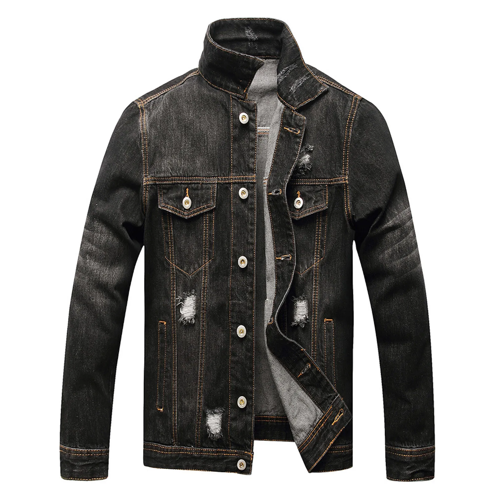 

Men's Loose Collar Pocket Denim Jacket Men Clothes Top jaqueta masculina chaquetas varsity jacket ropa hombre Men denim jacket