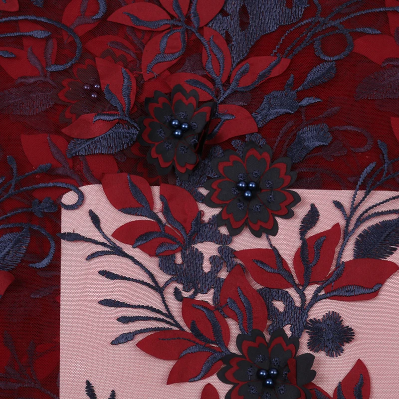 

African Lace Fabric 2019 3D Flowers, High Quality Beaded Tulle Lace Fabric, French Embroidered Net Laces for Dresses KS2803B-1