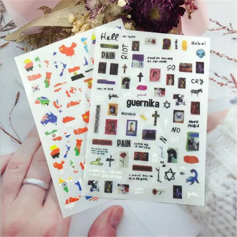 

3d самодельные тонкие легкие наклейки для ногтей в японском стиле, наклейки для ногтей наклейки-флаг и перекрещивающиеся наклейки для ногте...