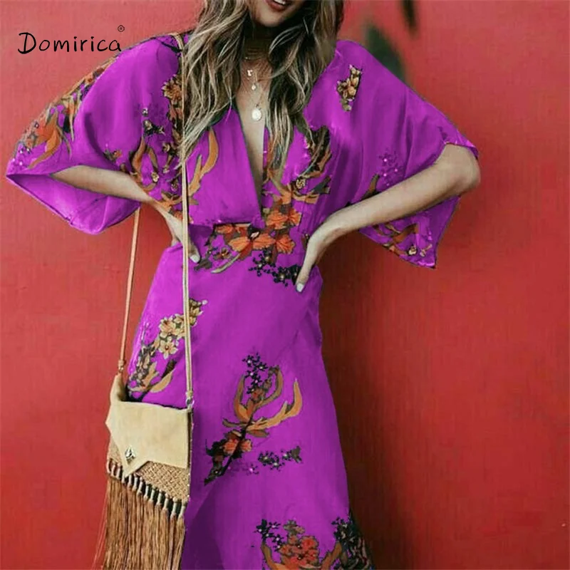 

Women's Dress Summer French Vintage V-neck Printed Split High Waist Dress Short Sleeve Beach Dress Elegant Dresses for Women