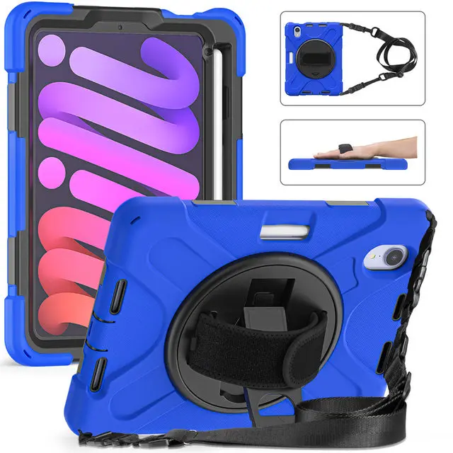 

Hard PC Kickstand Built-in Pencil Slot Hand Strap Case For Apple Mini 6 8.3 A2568 2021 Shockproof Protective Tablet Cover