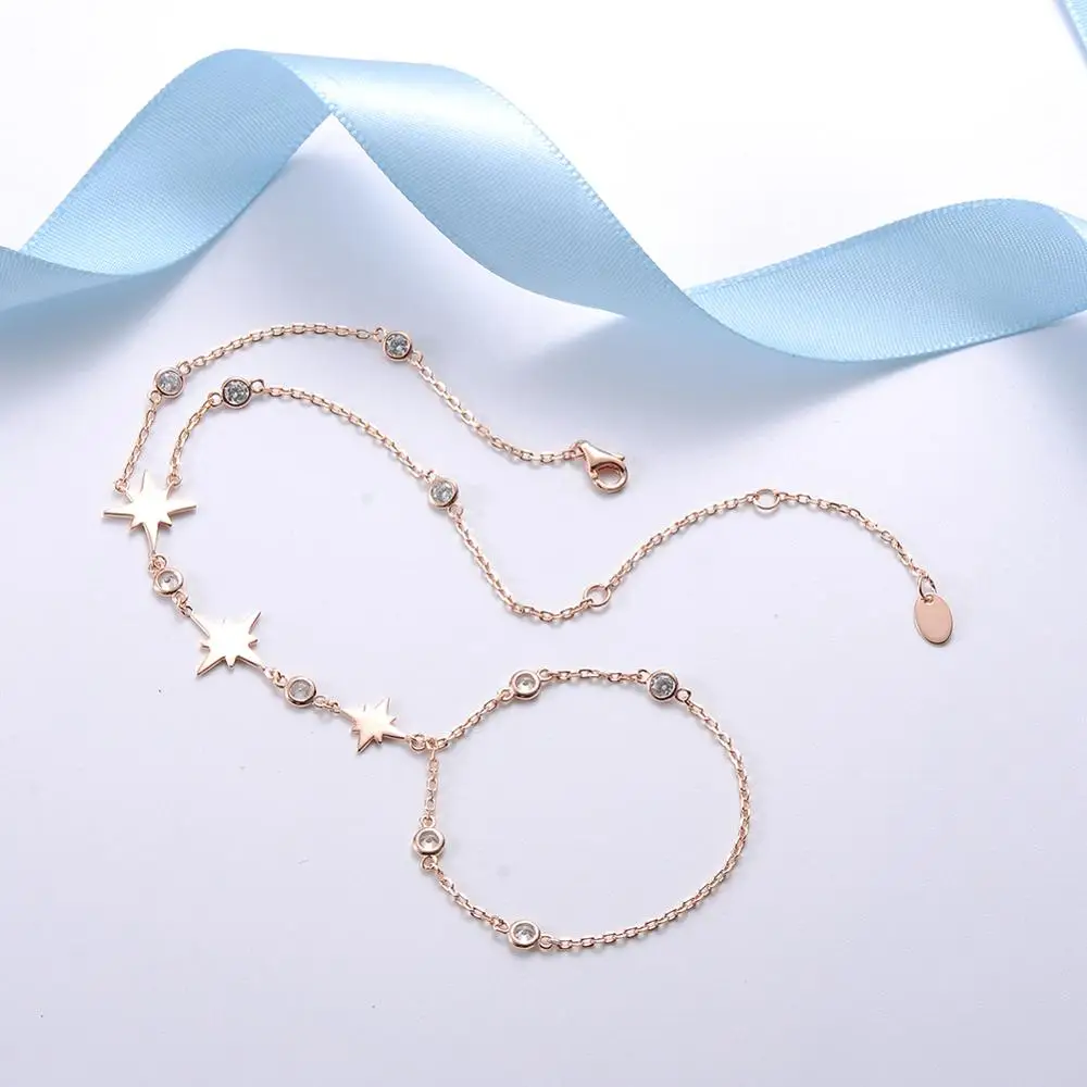 Женский браслет из серебра 925 пробы с золотыми звездами | Украшения и аксессуары