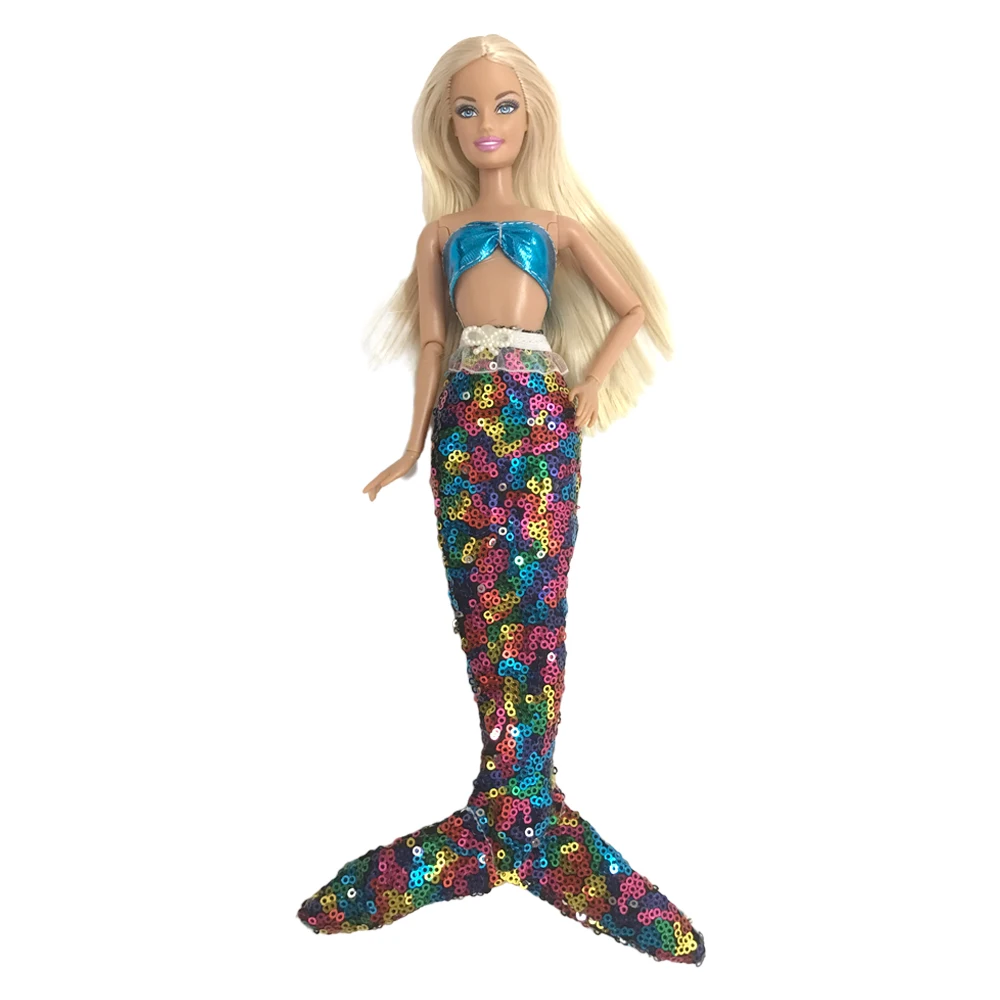 NK 1 комплект Кукольное платье ручной работы с синим верхом и блестками юбка хвост