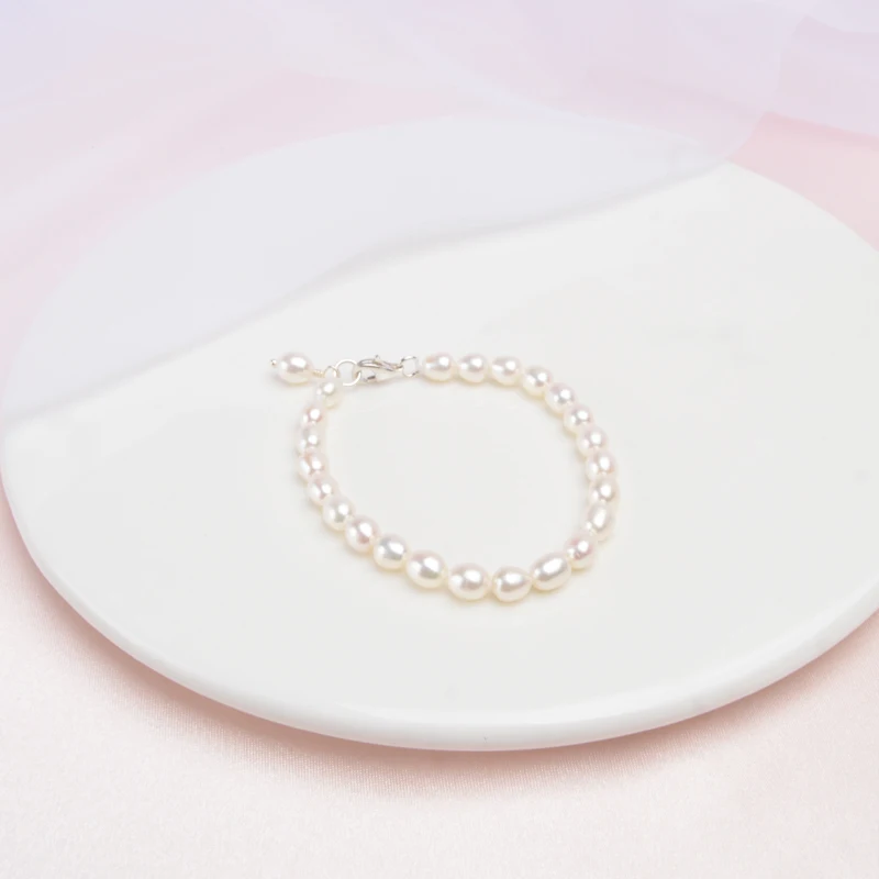 Детский браслет из серебра 925 пробы с натуральным пресноводным жемчугом|Гибкие и