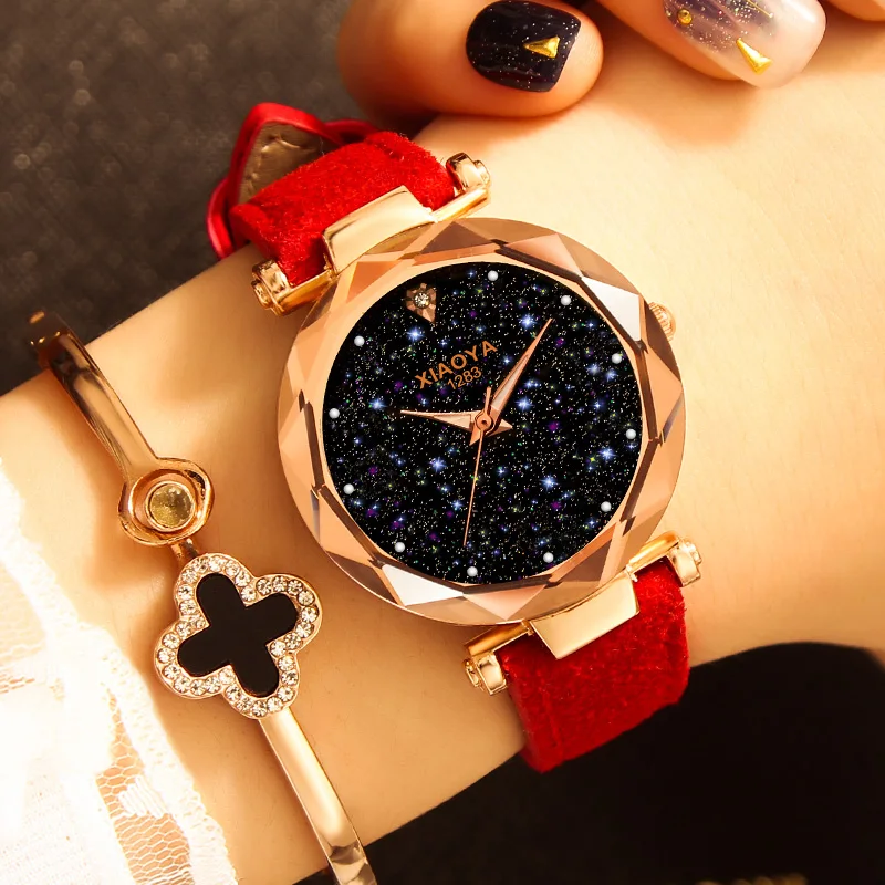 Женские часы 2018 Новые повседневные Модные кварцевые Звездное небо многоцветные