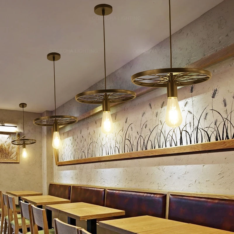 Подвесная лампа с железными колесами винтажный Ретро светильник в американском