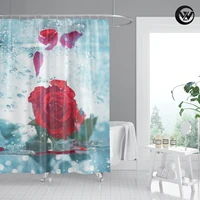 wholesale printing red rose fabric kids bathroom curtain designers 3d vintage waterproof bath shower curtain liner