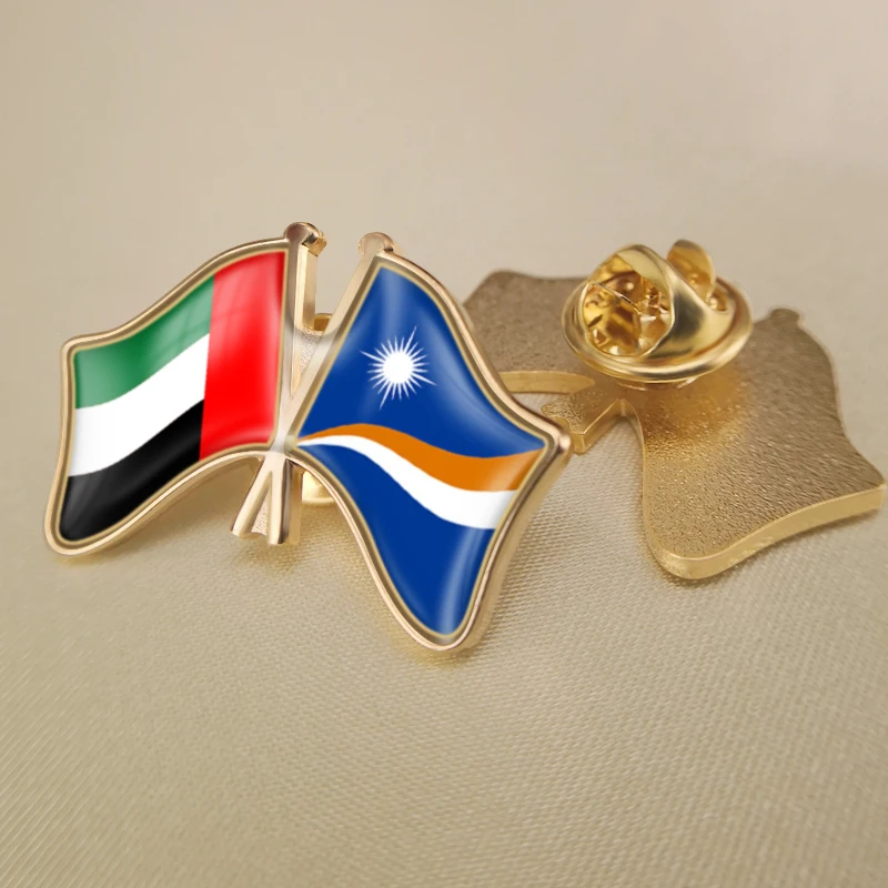 

United Arab Emirates and Marshall Islands Crossed Double Friendship Flags Lapel Pins Brooch Badges