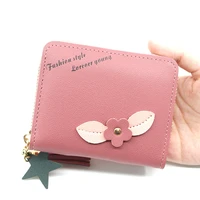 short women cartoon flower wallets female tassel letter zipper coin purses ladies solid color card holder clutch money clip