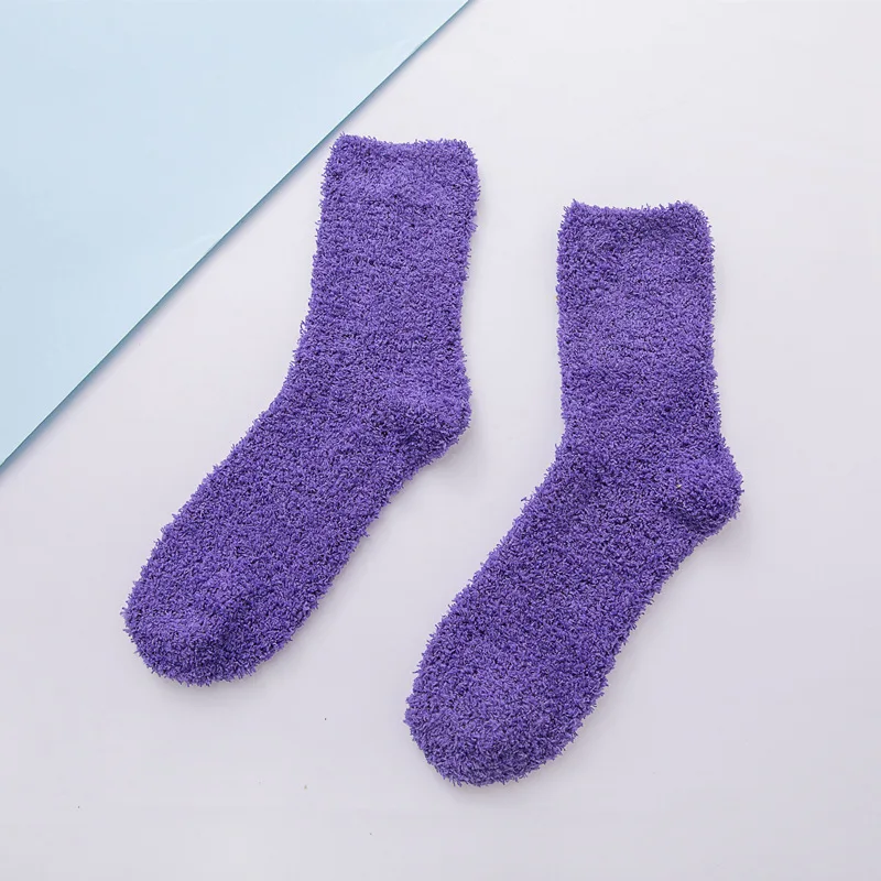 Candy Color Warm Socks Plush Female Coral Fleece Floor Women's Socks Woman Sox Girls Breathable Fluffy Pure Sleeping Sock Solid