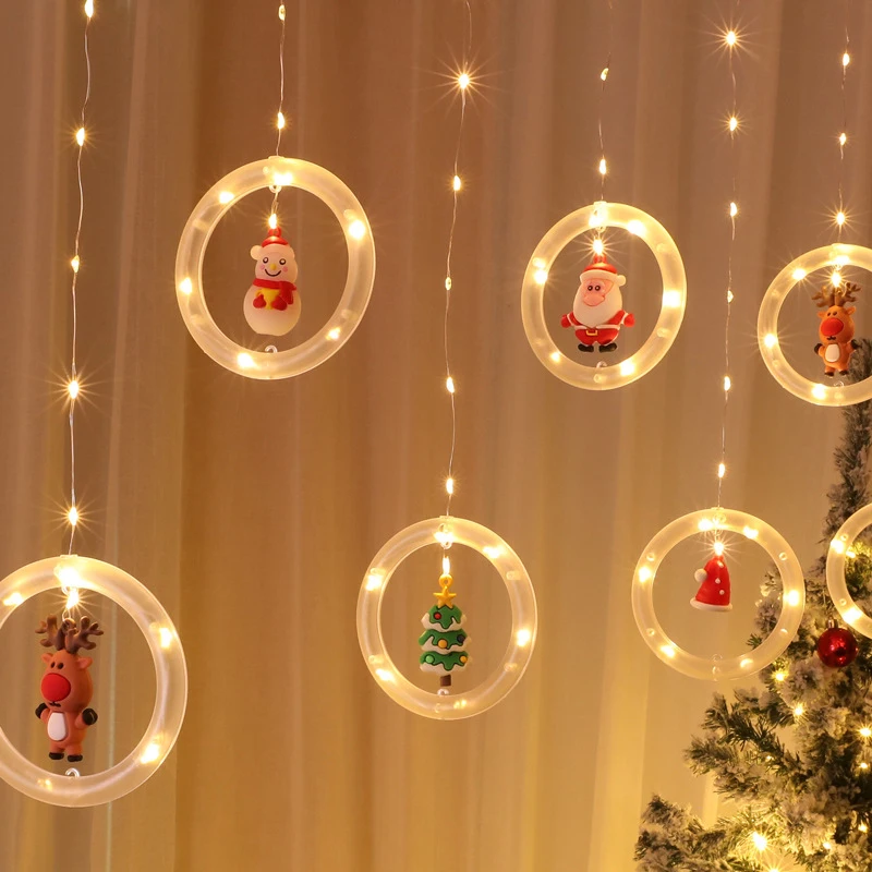 

LED Cartoon Christmas Curtain Light Decoration Lamp Room Decor Garland New Year Decor String Lights Santa Room Night Light