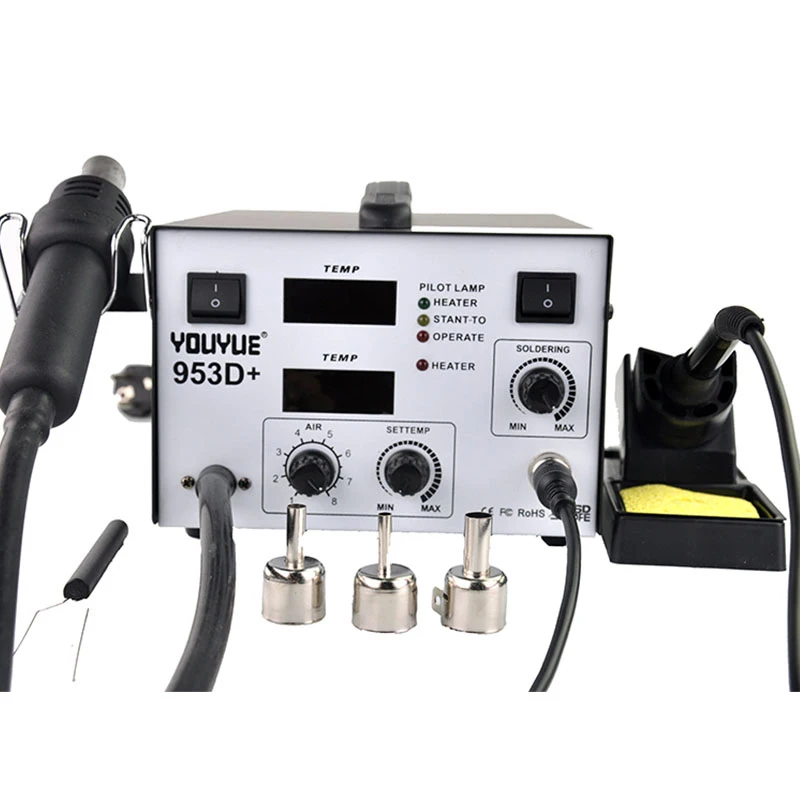 

UYUE 953D+ 2 in 1 Electric Soldering Irons Hot Air Gun BGA Rework Station For Mortherboard IC Repair YOUYUE 953D+