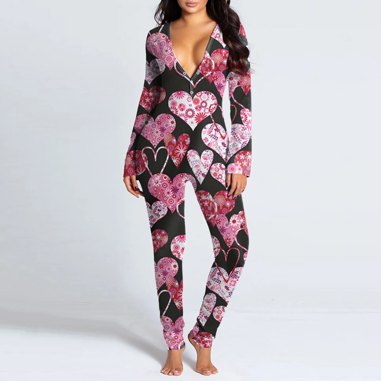 

Sexy Women's Pijamas Onesies Button-down Front Functional Buttoned Flap V-neck Pajamas Adults Jumpsuit Pyjama Femme Sleepwear