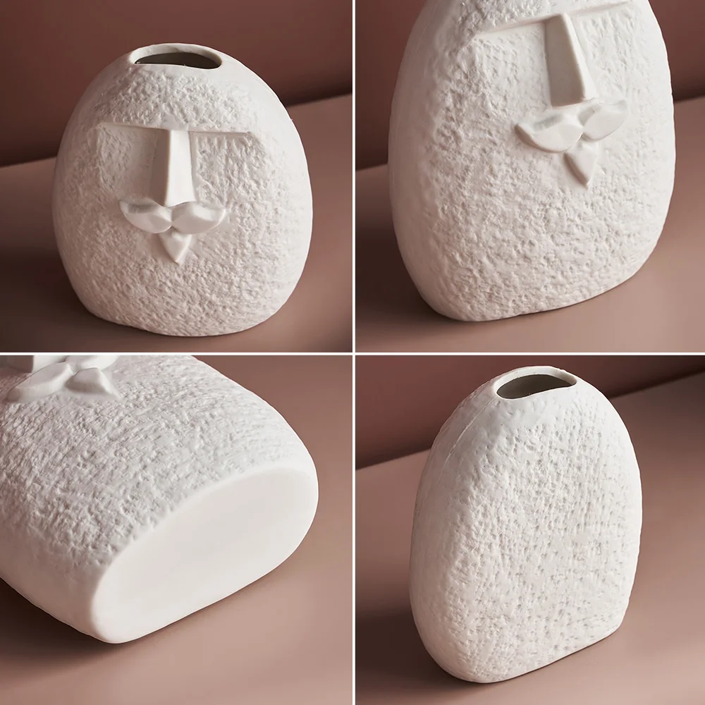 

Home Decor Modern Face Mask Ceramic Vase Home Decoration Flower Vases Head Matte Table Flower Vase for Wedding Decoration Prop