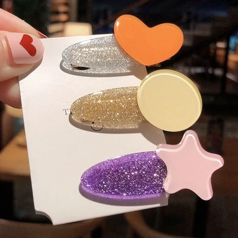 

Lovely Candy-colored Love Five-pointed Star Round Hairpin Combination Side Clip Duckbill Clip Hair