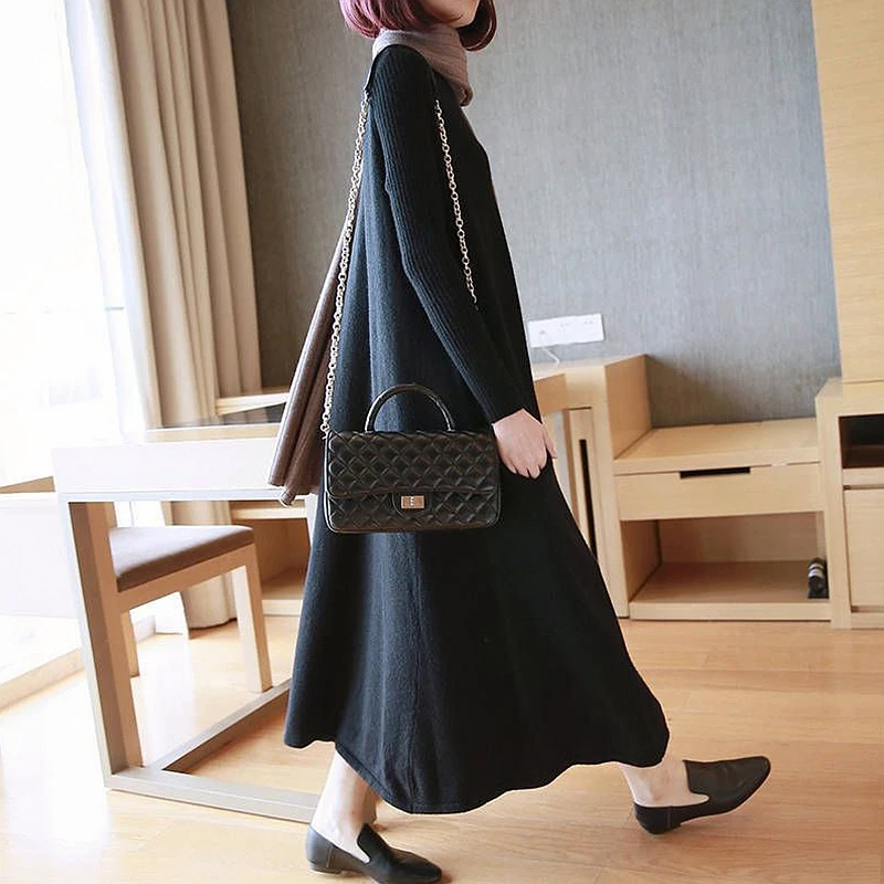 Женское трикотажное платье свитер средней длины на осень и зиму новинка 2020