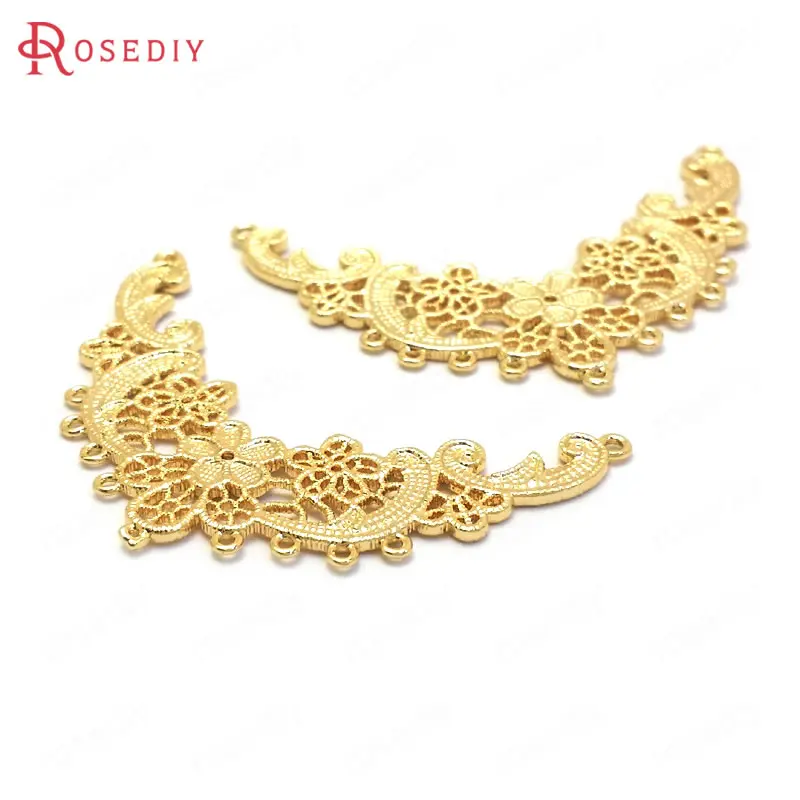 

(37068)6PCS 45x30MM 24K Gold Color Brass Half Round with Flower Charms Pendants Connector Jewelry Making Supplies Diy Findings