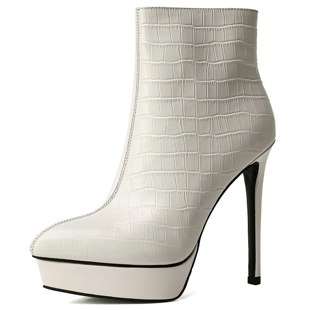 

RIBETRINI Genuine Leather Women Ankle Shoes Women High Heels Solid Platform Boots Elegant Hot Sale Brand Spring Boots