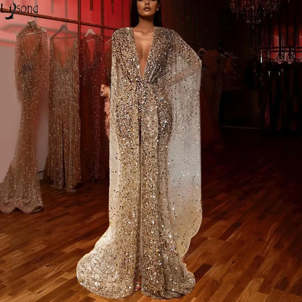 Elegant Deep V Neck Evening Dress Sparkly Sequin Beaded Crystals Long Prom Dresses High Split Glitter Formal Party Gowns | Свадьбы и