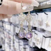 new style purple pendant earrings ladies exquisite and popular long style personality vintage fashion stud earrings jewelry