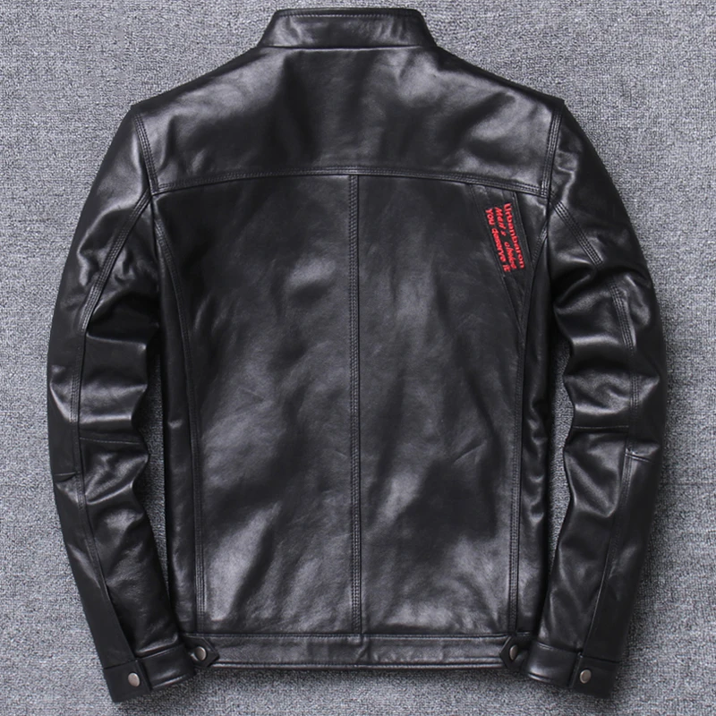 Мужская кожаная куртка Черная байкерская из натуральной овчины в европейском и