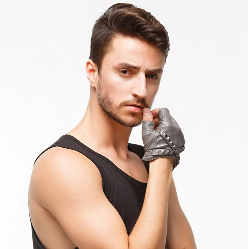 저렴한 남자의 정품 양피 가죽 장갑 겨울 색상 반 손가락 전술 장갑 펑크 멋진 손목 드라이브 Ridding 장갑 S2178