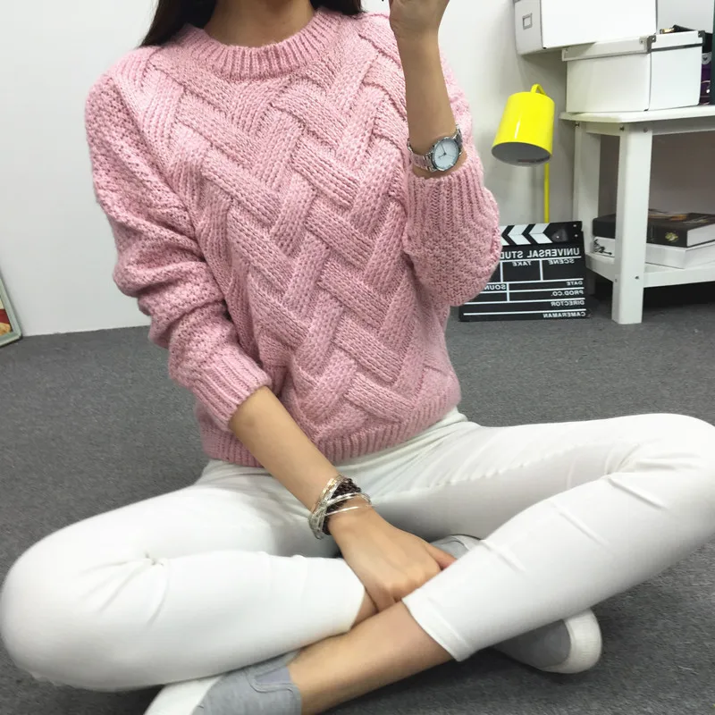 Autumn Winter Women Sweaters And Pullovers Twist Knitwear Korean Style Thick Warm Female Long Sleeve Jumper Knitted Pink Sweater | Женская