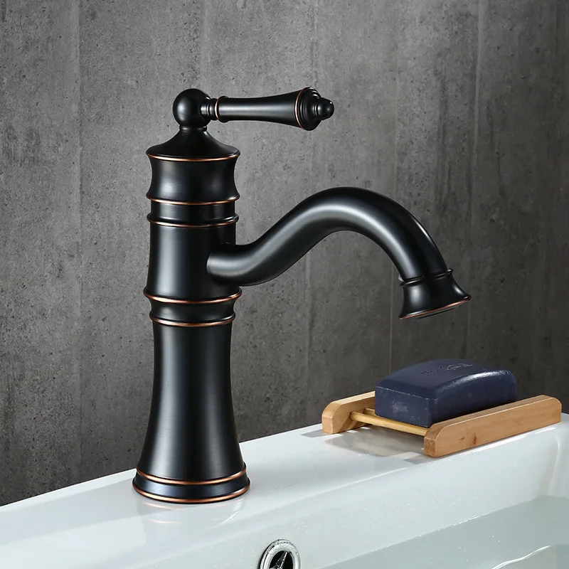 

Black Full Copper Water Tap European Black Bronze Waterfall Mix Water Tap Off The Stage Basin Faucet